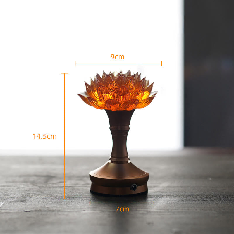 Buddha Stones 蓮の花、六里ガラス、銅、真鍮、新しい始まり、家の装飾 - オレンジロータス アルミ合金製ベース（9×14.5×7cm） - 充電式 - image 37