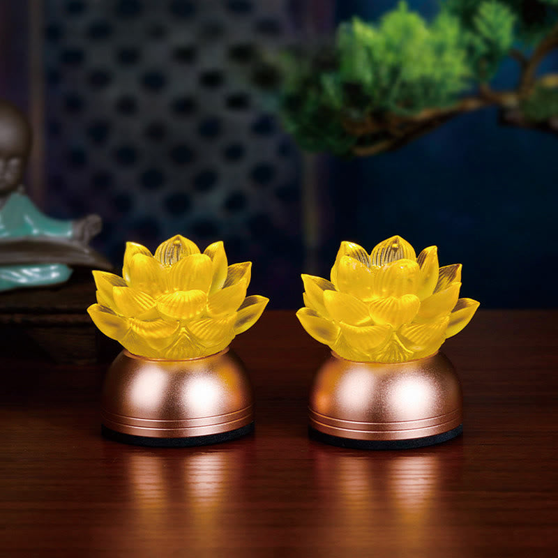 Buddha Stones 蓮の花リュリガラス銅製新スタートホームデコレーション - 充電式2個セット（6.5×6.4×5.5cm） - image 1