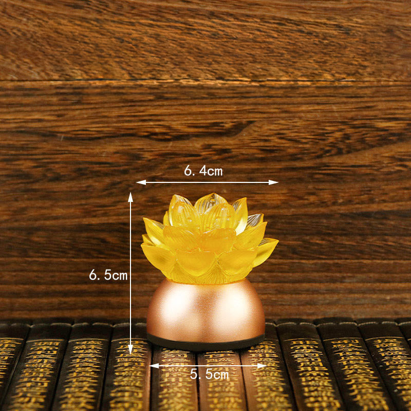 Buddha Stones 蓮の花リュリガラス銅製新スタートホームデコレーション - 7色調整可能、充電式（6.5×6.4×5.5cm） - image 2