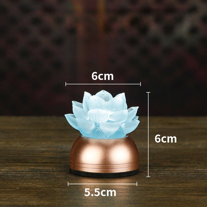 Buddha Stones 蓮の花リュリガラス銅製新スタートホームデコレーション - ライトブルー充電式（6×6×5.5cm） - image 19