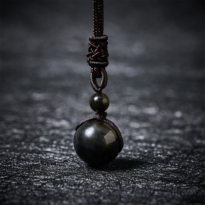 Buddha Stones タイガーアイ シルバーシーンオブシディアン ゴールドシーンオブシディアン レインボーオブシディアン ポジティブネックレスペンダント - ゴールドシーンオブシディアン - 16mm - image 9
