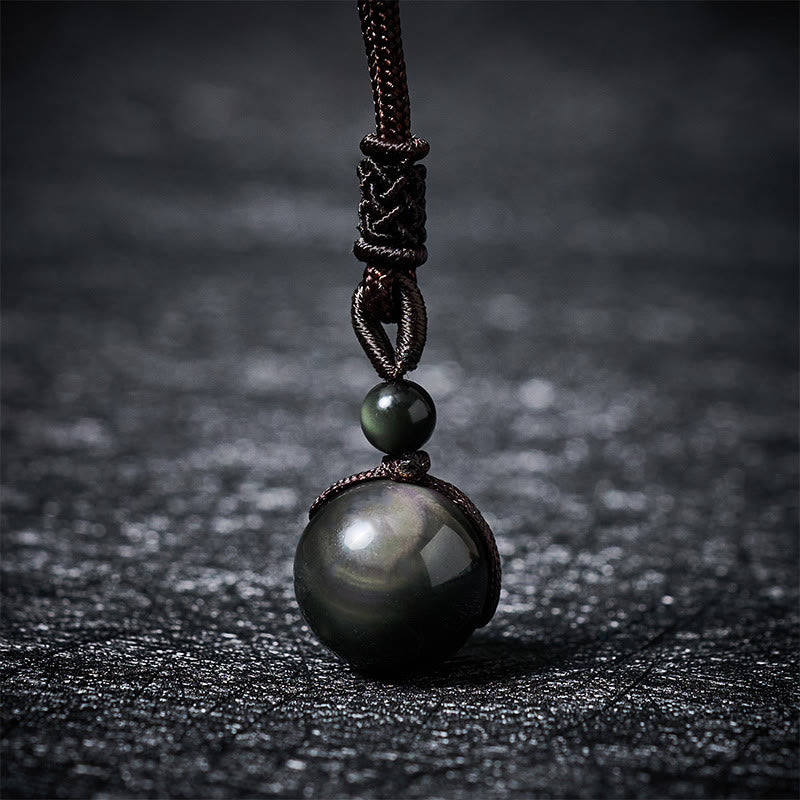 Buddha Stones タイガーアイ シルバーシーンオブシディアン ゴールドシーンオブシディアン レインボーオブシディアン ポジティブネックレスペンダント - レインボーオブシディアン - 16mm - image 13