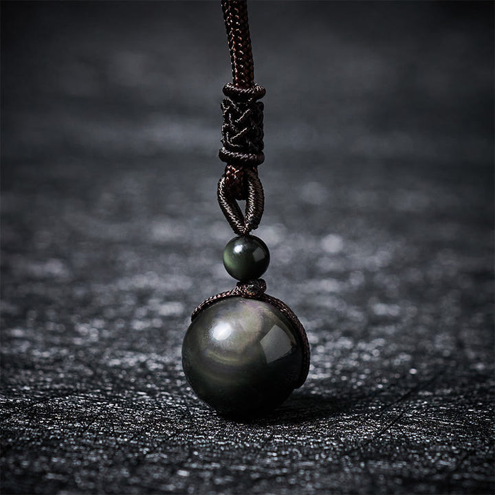 Buddha Stones タイガーアイ シルバーシーンオブシディアン ゴールドシーンオブシディアン レインボーオブシディアン ポジティブネックレスペンダント - レインボーオブシディアン - 16mm - image 13