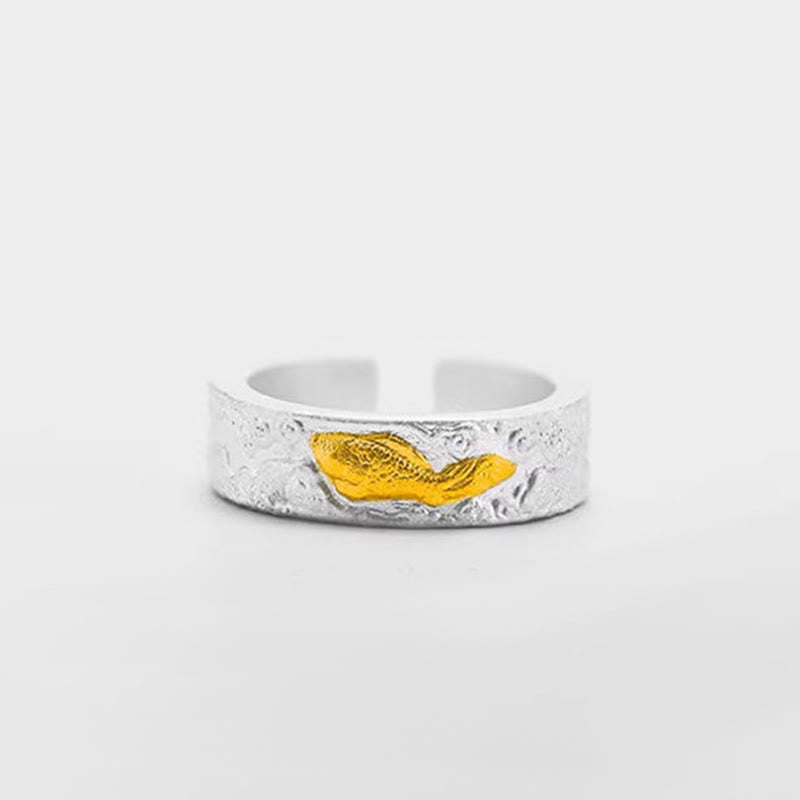 Buddha Stones 999スターリングシルバー999ゴールド鯉の良い雲の幸運リング - image 7