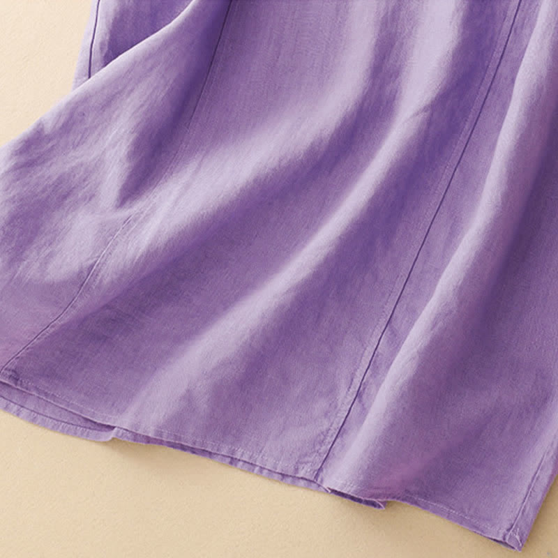 Buddha Stones 夏用中空レースデザインラペルノースリーブコットンミディドレス（ポケット付き） - image 10