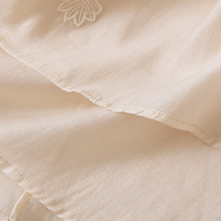 Buddha Stones 刺繍フラワーフロッグボタンスタンドカラーサイドスリットハーフスリーブマキシワンピース - image 13