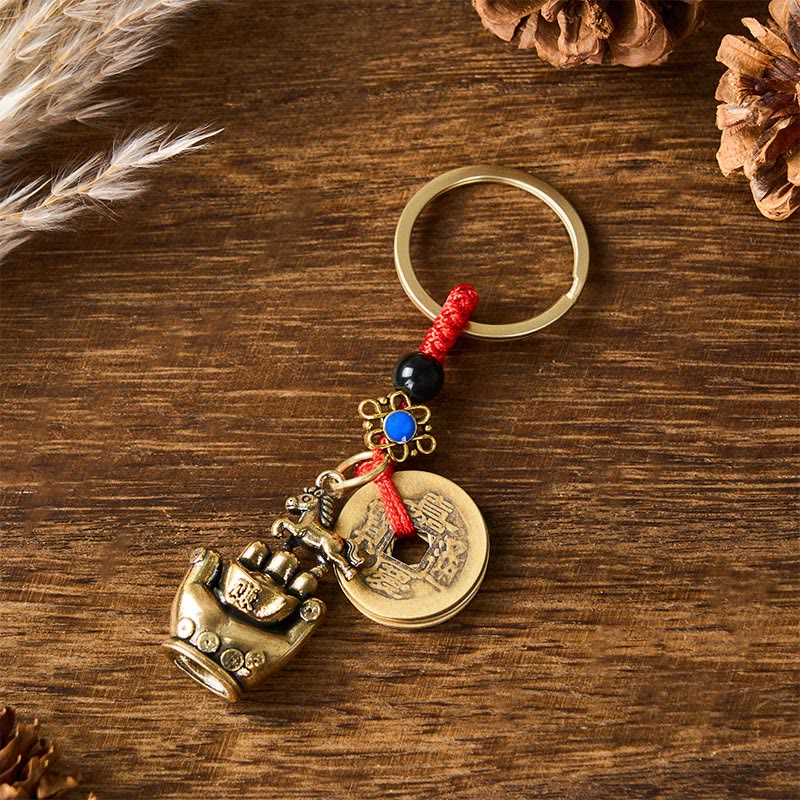 Buddha Stones 午年銅真鍮紐五帝銭天秤キーホルダー - 五帝銭馬 - image 10