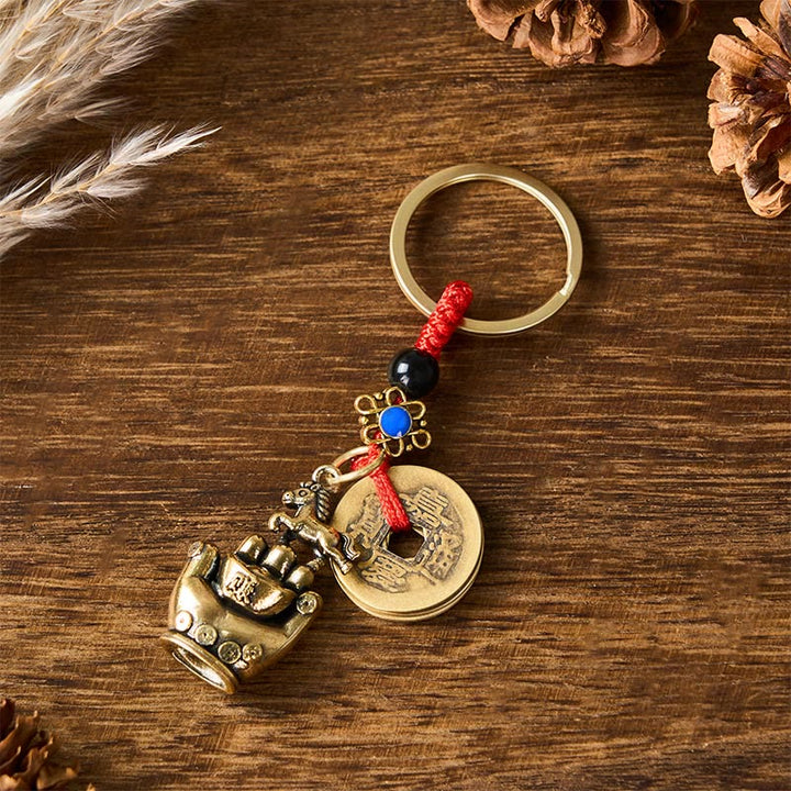 Buddha Stones 午年銅真鍮紐五帝銭天秤キーホルダー - 五帝銭馬 - image 10