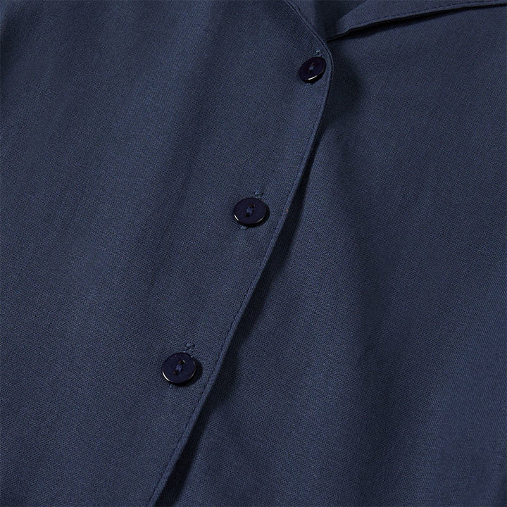 Buddha Stones 夏用無地レースアップAラインデザイン半袖ミディドレス（ポケット付き） - image 3