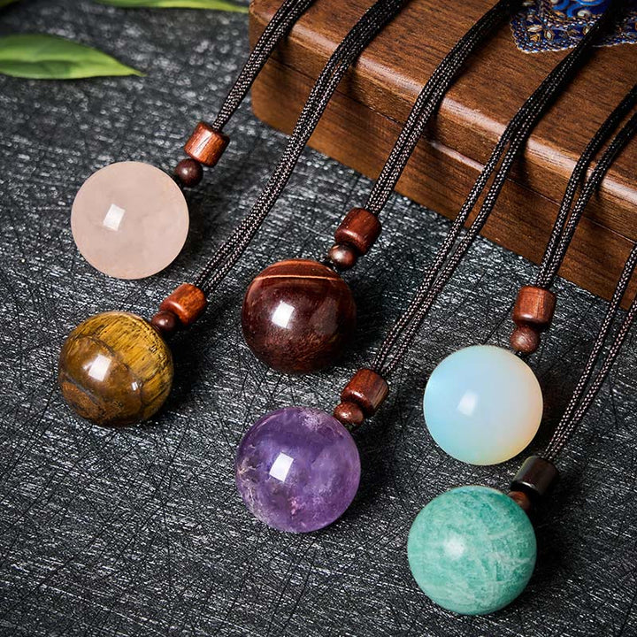 Buddha Stones ホワイトクリスタル ピンククリスタル タイガーアイ スモーキークォーツ プロテクションネックレスペンダント - image 0