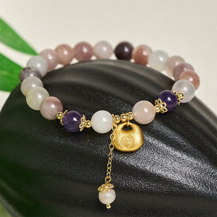 Buddha Stones ゴールデンシルク翡翠フーキャラクターウサギの魔除けブレスレット - image 1