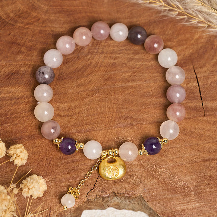 Buddha Stones ゴールデンシルク翡翠フーキャラクターウサギの魔除けブレスレット - image 2