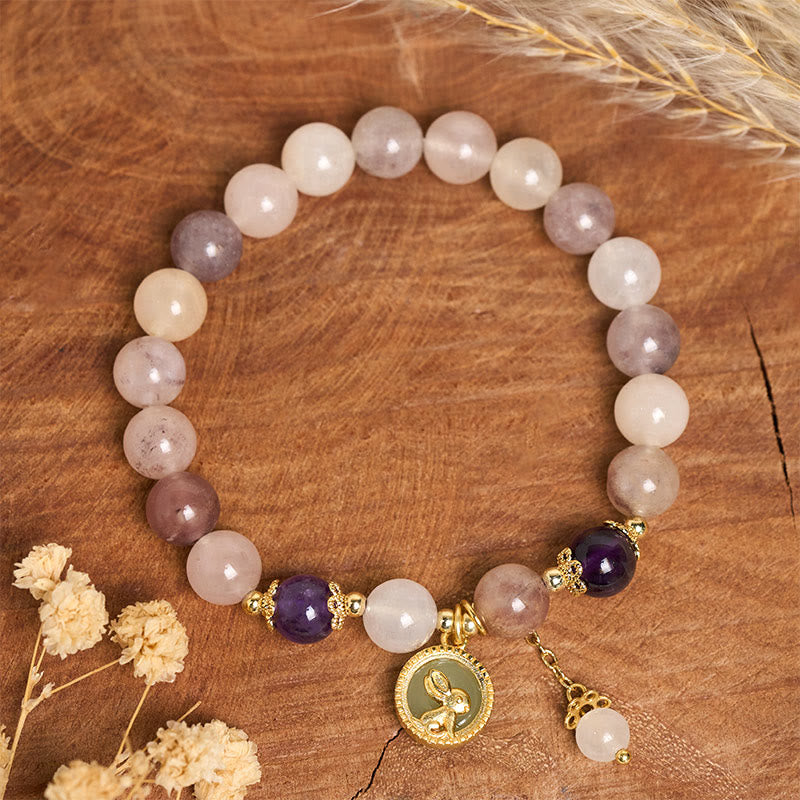 Buddha Stones ゴールデンシルク翡翠フーキャラクターウサギの魔除けブレスレット - image 8