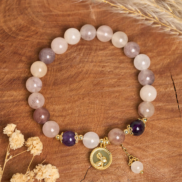 Buddha Stones ゴールデンシルク翡翠フーキャラクターウサギの魔除けブレスレット - image 8