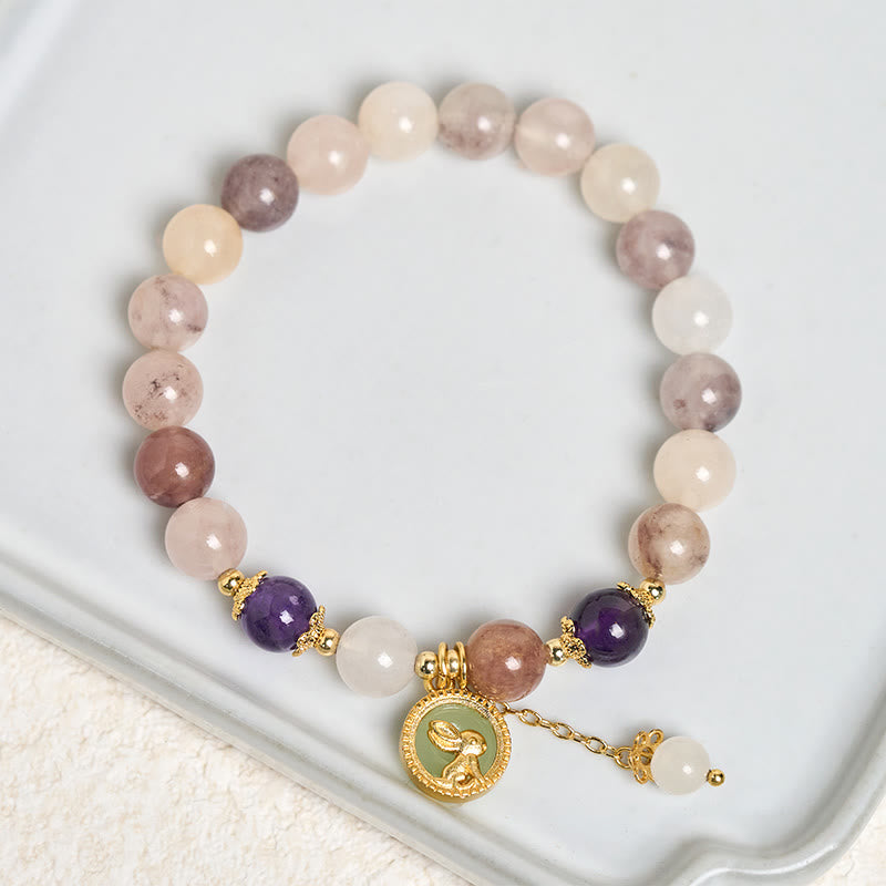 Buddha Stones ゴールデンシルク翡翠フーキャラクターウサギの魔除けブレスレット - image 11