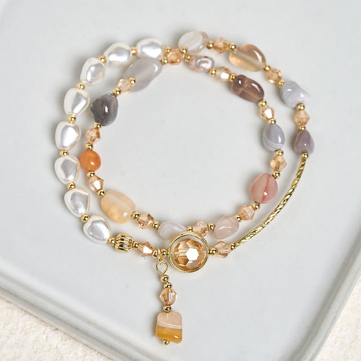 Buddha Stones不規則パールガラスビーズ ダブルラップブレスレット - ガラス（手首周り：14～15cm） - image 0