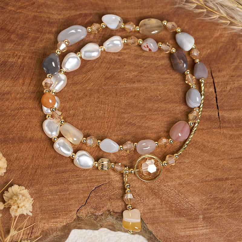 Buddha Stones不規則パールガラスビーズ ダブルラップブレスレット - image 4