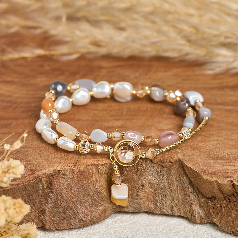 Buddha Stones不規則パールガラスビーズ ダブルラップブレスレット - image 1