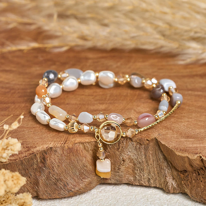 Buddha Stones不規則パールガラスビーズ ダブルラップブレスレット - image 1