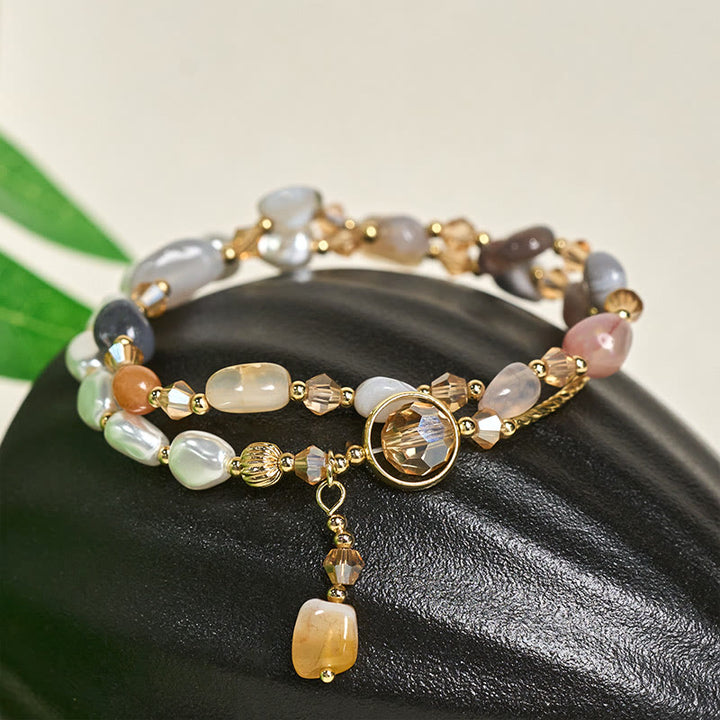 Buddha Stones不規則パールガラスビーズ ダブルラップブレスレット - image 2