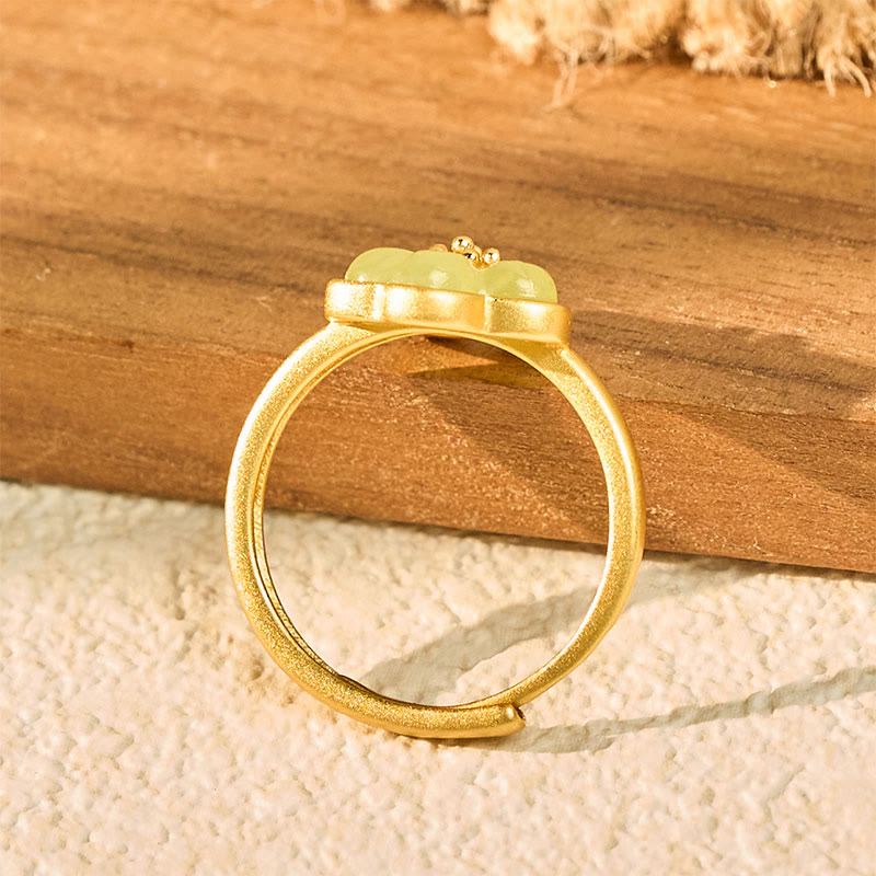 Buddha Stones 梅の花模様の和田翡翠銅製幸運リング - image 3