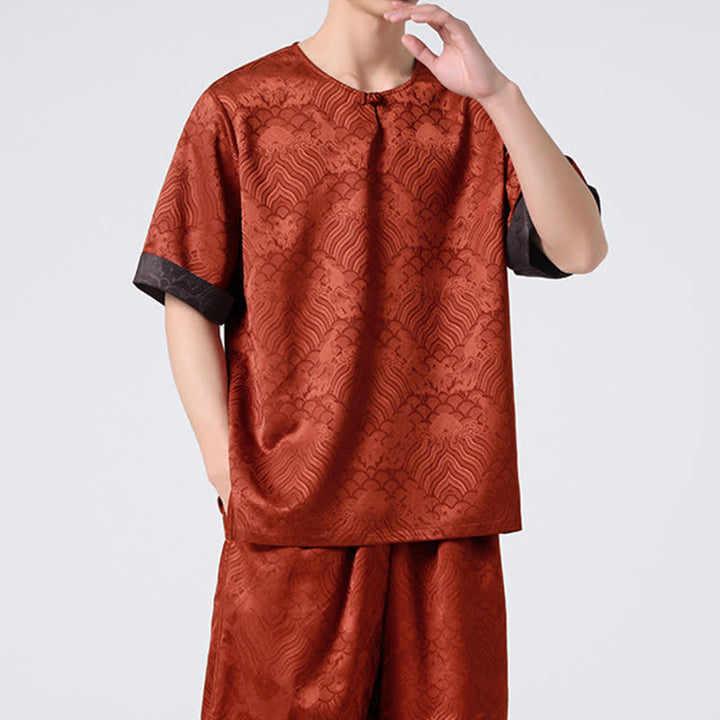 Buddha Stones 夏 レトロ クラックル 吉兆 雲柄 半袖 メンズ Tシャツ - image 21