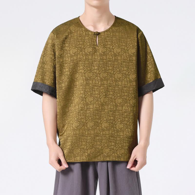 Buddha Stones 夏 レトロ クラックル 吉兆 雲柄 半袖 メンズ Tシャツ - image 1