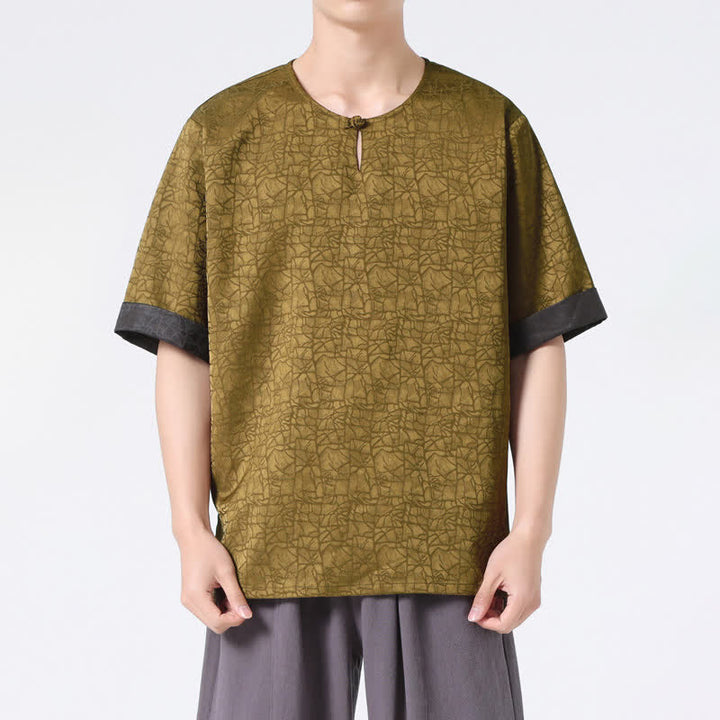 Buddha Stones 夏 レトロ クラックル 吉兆 雲柄 半袖 メンズ Tシャツ - image 1