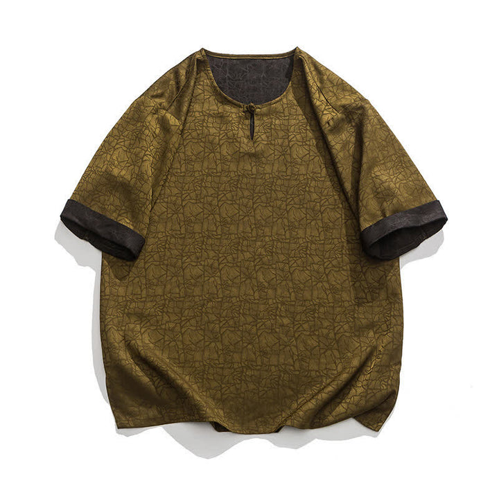 Buddha Stones 夏 レトロ クラックル 吉兆 雲柄 半袖 メンズ Tシャツ - オリーブ - US/UK/AU46、 EU56 (5XL) - image 13