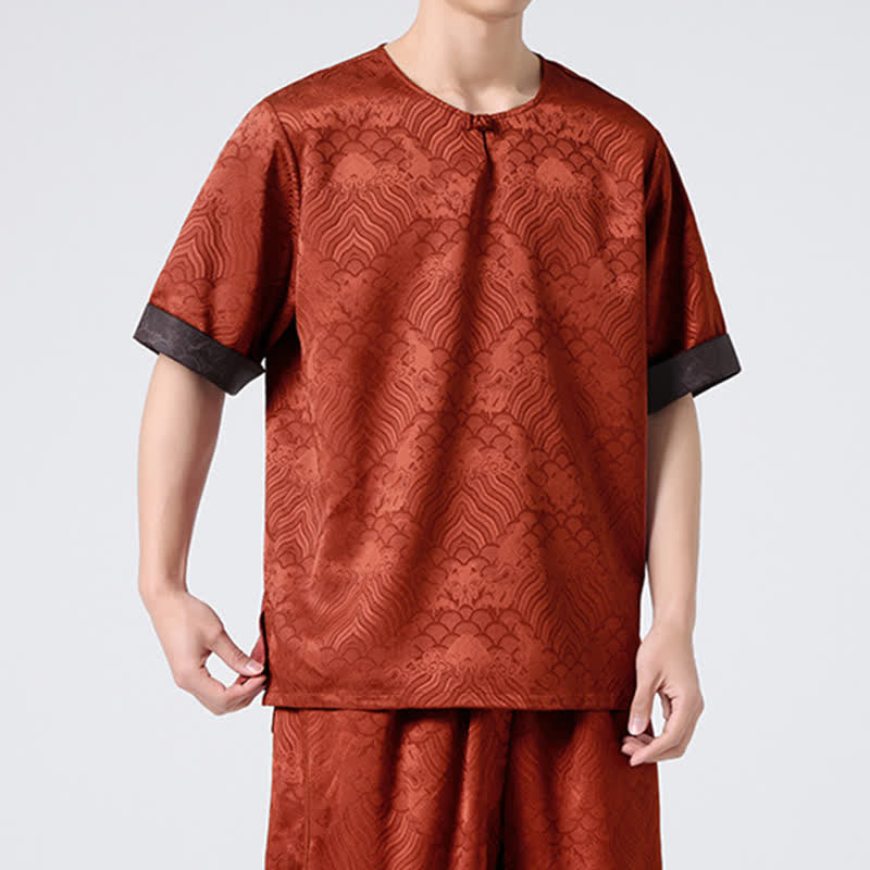 Buddha Stones 夏 レトロ クラックル 吉兆 雲柄 半袖 メンズ Tシャツ - image 22