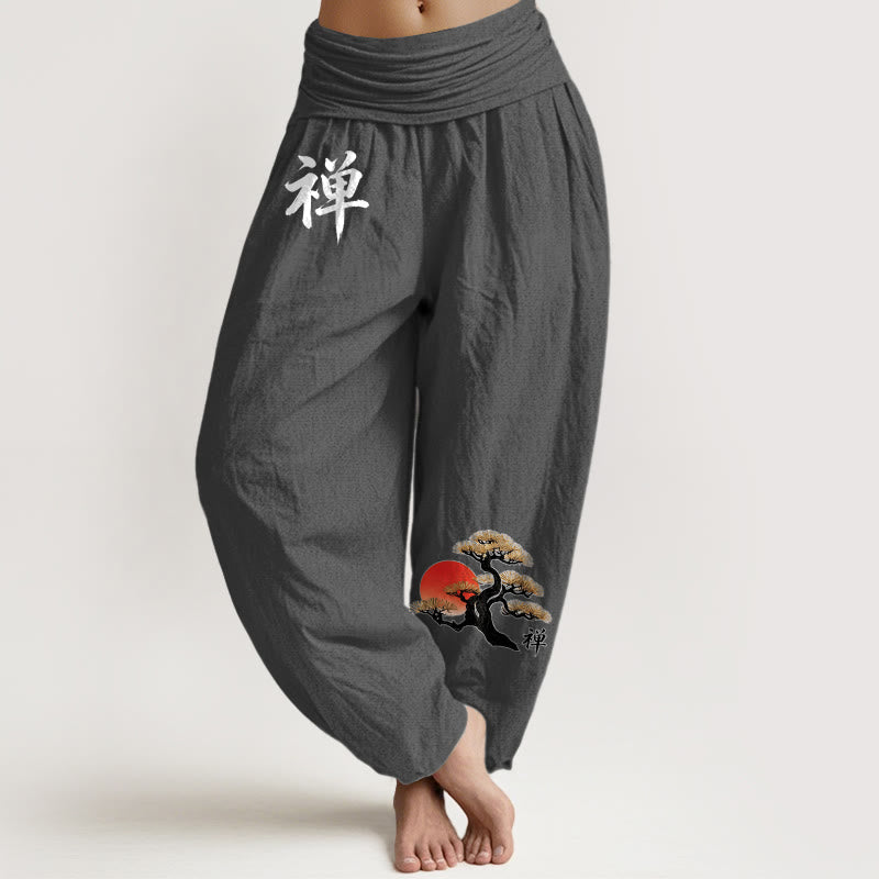 Buddha Stones 純綿 シンプルスタイル サンパイン 漢字柄 レディース ウエストゴム ハーレムパンツ - ディムグレー - US16、 UK/AU20、 EU48 (3XL) - image 11