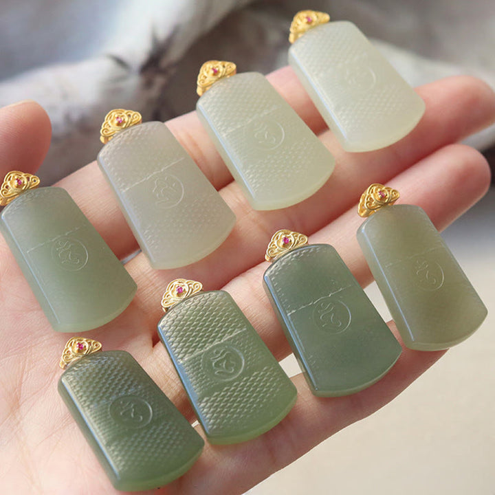 Buddha Stones 和田翡翠 925スターリングシルバー Omシンボル豊かさのネックレスペンダント - image 12
