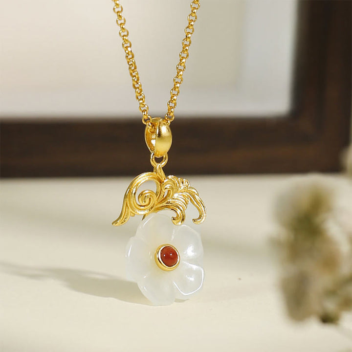 Buddha Stones 和田翡翠の花 925スターリングシルバー 幸運のネックレスペンダント - 和田翡翠 925 スターリングシルバー - image 0
