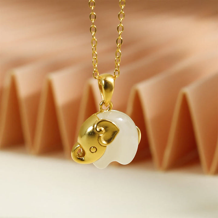 Buddha Stones 象の和田翡翠925スターリングシルバー幸運ネックレスペンダント - 和田翡翠925スターリングシルバー象（ペンダントサイズ：19×15mm） - image 0