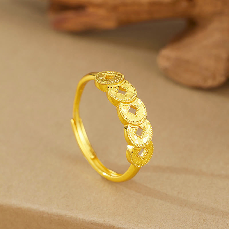 Buddha Stones 925スターリングシルバー五帝コイン守護リングブレスレットネックレスペンダント - ゴールデンリング（調節可能） - image 13