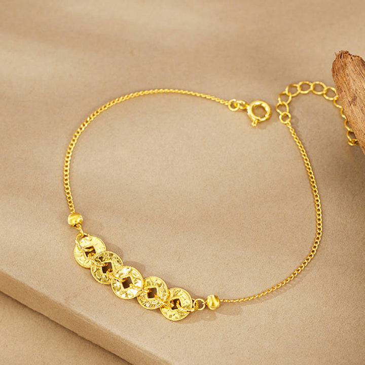 Buddha Stones 925スターリングシルバー五帝コイン守護リングブレスレットネックレスペンダント - ゴールドブレスレット（手首周り：14～18cm） - image 8