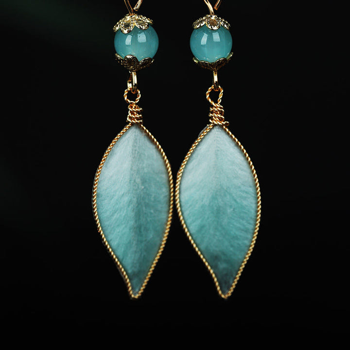 Buddha Stones ハンドメイドのシアンリーフ銅メッキシルバーフックプロテクションドロップイヤリング - image 3