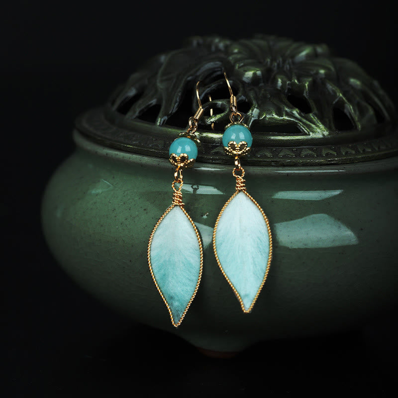 Buddha Stones ハンドメイドのシアンリーフ銅メッキシルバーフックプロテクションドロップイヤリング - image 4
