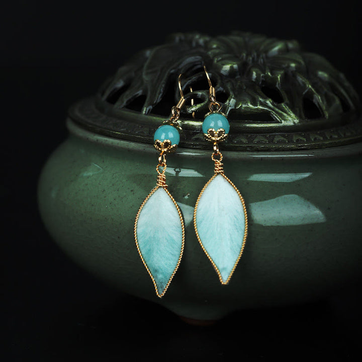 Buddha Stones ハンドメイドのシアンリーフ銅メッキシルバーフックプロテクションドロップイヤリング - image 4