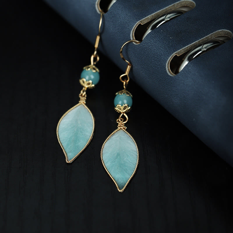 Buddha Stones ハンドメイドのシアンリーフ銅メッキシルバーフックプロテクションドロップイヤリング - image 2