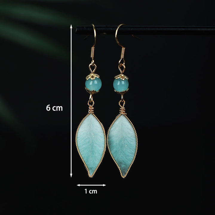 Buddha Stones ハンドメイドのシアンリーフ銅メッキシルバーフックプロテクションドロップイヤリング - image 5