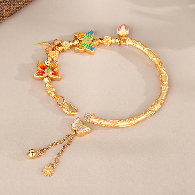 Buddha Stones 925スターリングシルバーのバタフライフラワー守護ブレスレット - image 1
