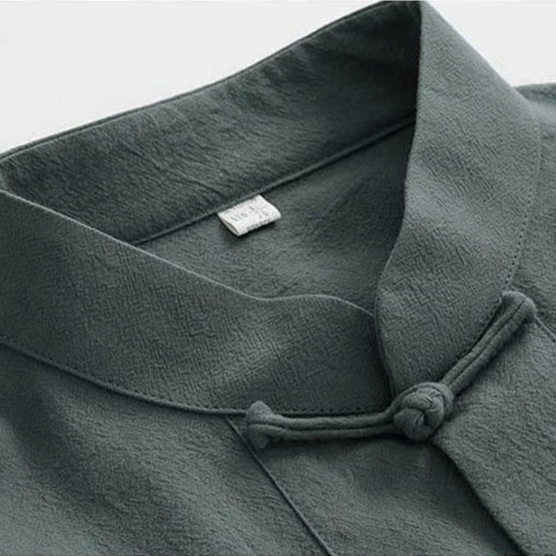 Buddha Stones2点セット 唐装 伝統的な蛙ボタン制服 長袖シャツ パンツ メンズセット - image 7