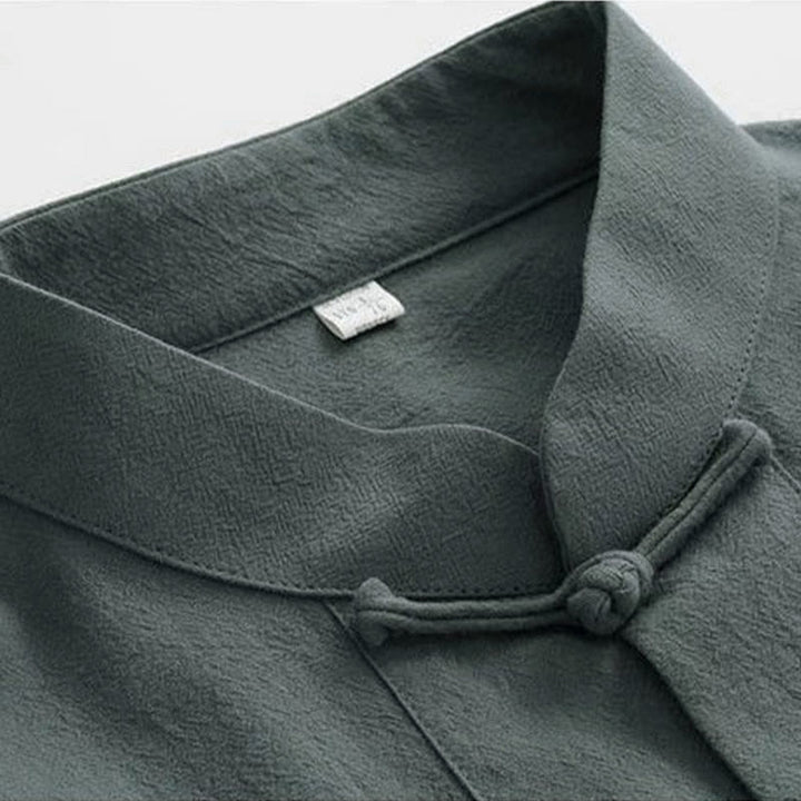 Buddha Stones2点セット 唐装 伝統的な蛙ボタン制服 長袖シャツ パンツ メンズセット - image 7