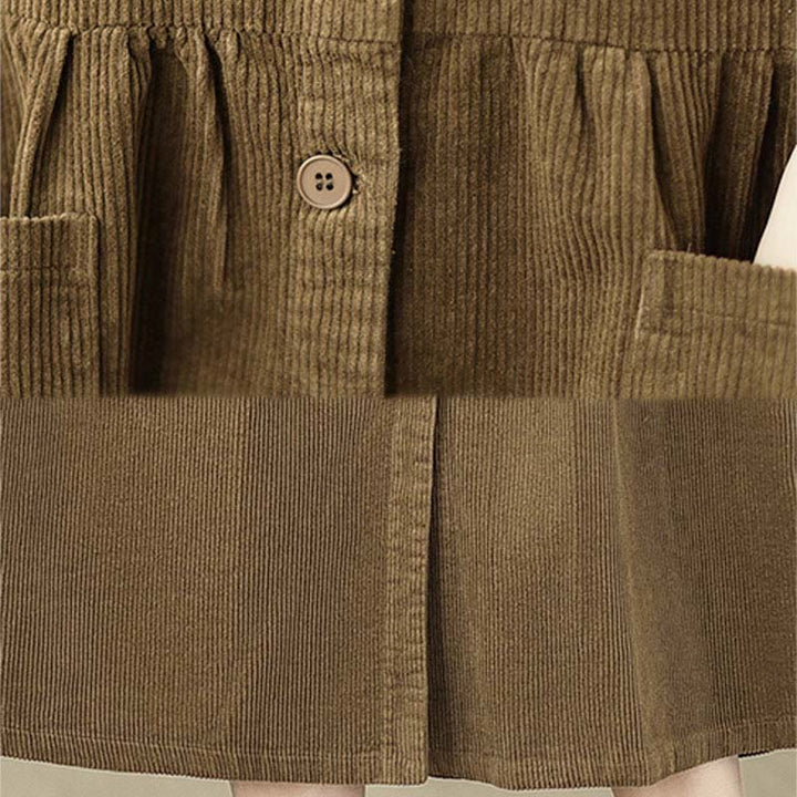 Buddha Stones秋のレトロなボタンデザインコーデュロイノースリーブミディドレス（ポケット付き） - image 18