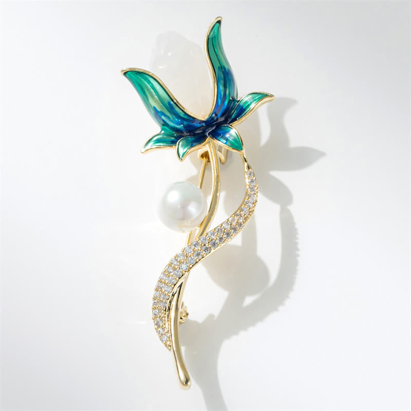 Buddha Stones マグノリアフラワーパールオプティミズム銅ブローチ - image 1