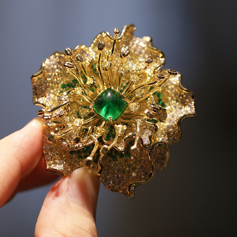 Buddha Stones 牡丹の花の豊かさの銅製ブローチ - image 9