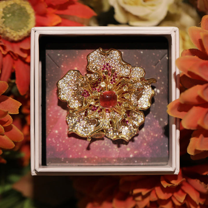 Buddha Stones 牡丹の花の豊かさの銅製ブローチ - image 1