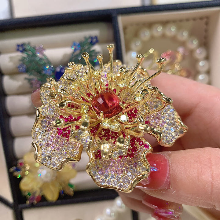 Buddha Stones 牡丹の花の豊かさの銅製ブローチ - image 4