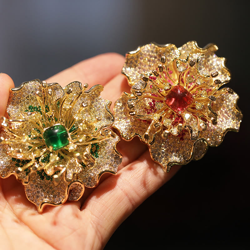 Buddha Stones 牡丹の花の豊かさの銅製ブローチ - image 12